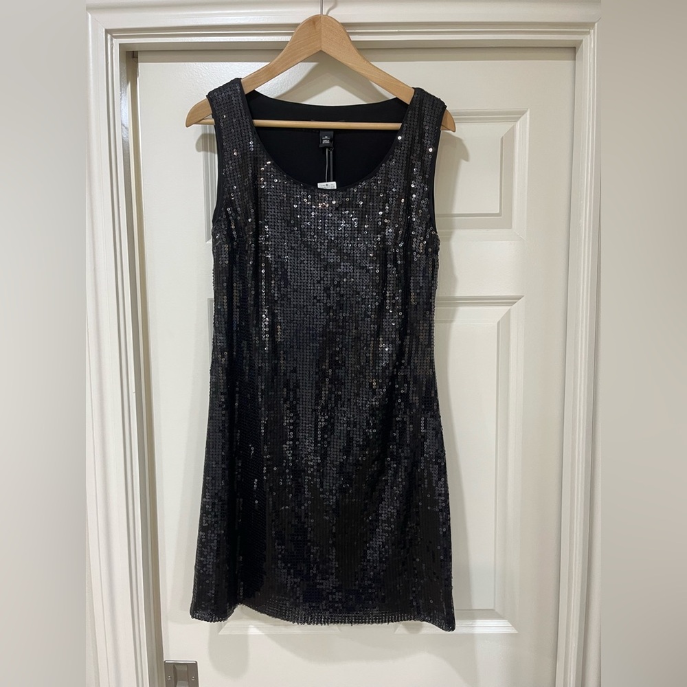 White Housese Black Market glitter black cocktail dress